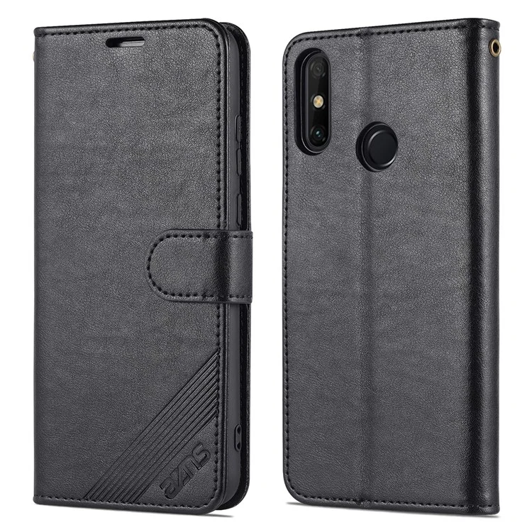 Azns Caja de Billetera de Cuero PU Texturizada TPU Interior Tpu Magnetic Protective Flip Cover With Stand Función Para Huawei Disfrute de 20e - Negro