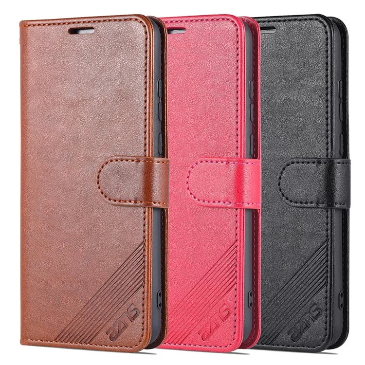 Azns Caja de Billetera de Cuero PU Texturizada TPU Interior Tpu Magnetic Protective Flip Cover With Stand Función Para Huawei Disfrute de 20e - Negro