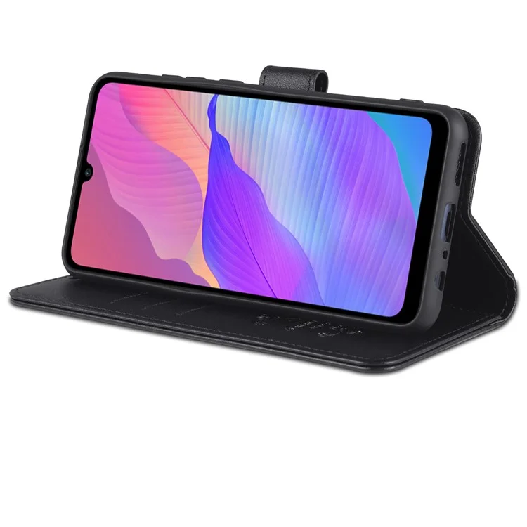 Azns Caja de Billetera de Cuero PU Texturizada TPU Interior Tpu Magnetic Protective Flip Cover With Stand Función Para Huawei Disfrute de 20e - Negro