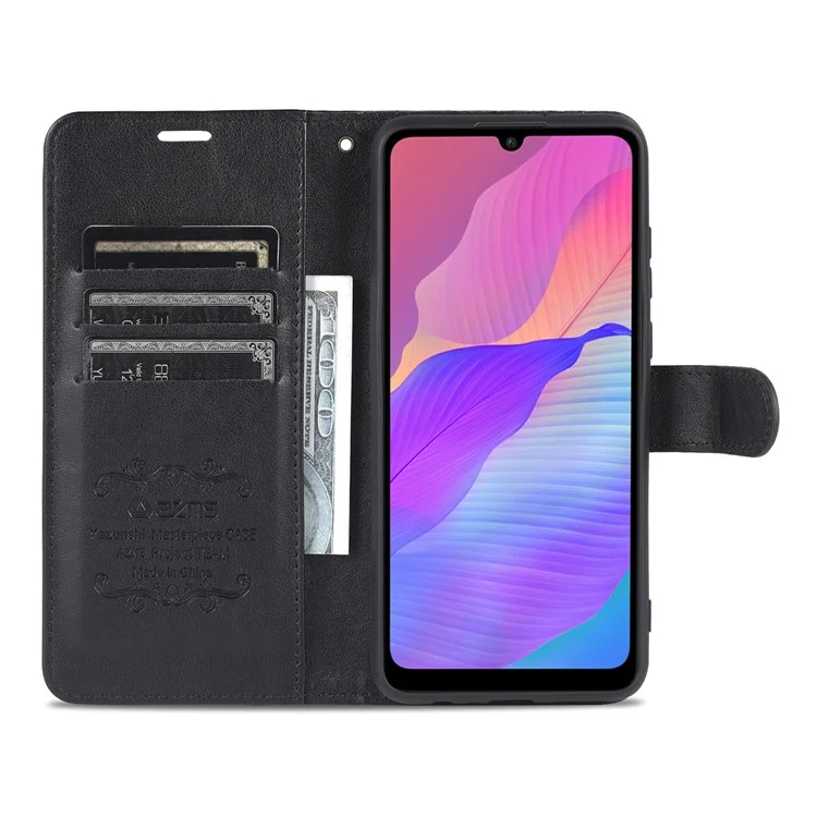 Azns Caja de Billetera de Cuero PU Texturizada TPU Interior Tpu Magnetic Protective Flip Cover With Stand Función Para Huawei Disfrute de 20e - Negro