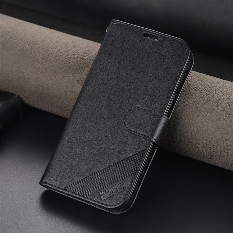 Azns Caja de Billetera de Cuero PU Texturizada TPU Interior Tpu Magnetic Protective Flip Cover With Stand Función Para Huawei Disfrute de 20e - Negro