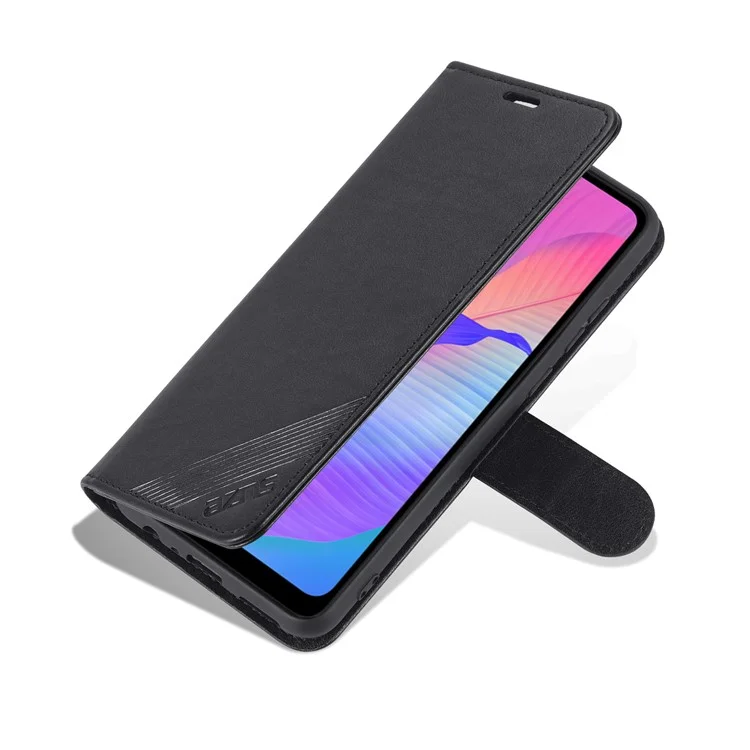 Azns Caja de Billetera de Cuero PU Texturizada TPU Interior Tpu Magnetic Protective Flip Cover With Stand Función Para Huawei Disfrute de 20e - Negro