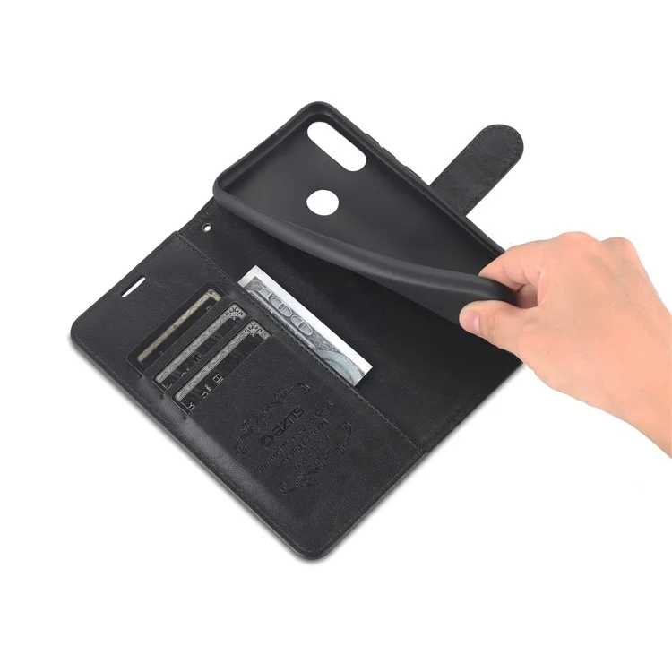 Azns Caja de Billetera de Cuero PU Texturizada TPU Interior Tpu Magnetic Protective Flip Cover With Stand Función Para Huawei Disfrute de 20e - Negro