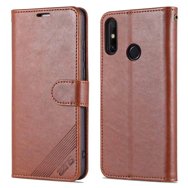 AZNS Textured PU Leather Wallet Case Inner TPU Magnetic Protective Flip Cover with Stand Function for Huawei Enjoy 20e - Brown
