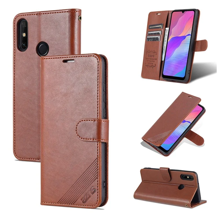 AZNS Textured PU Leather Wallet Case Inner TPU Magnetic Protective Flip Cover with Stand Function for Huawei Enjoy 20e - Brown