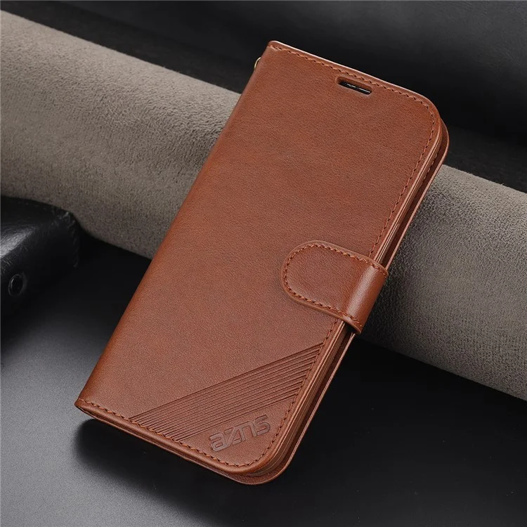 AZNS Textured PU Leather Wallet Case Inner TPU Magnetic Protective Flip Cover with Stand Function for Huawei Enjoy 20e - Brown