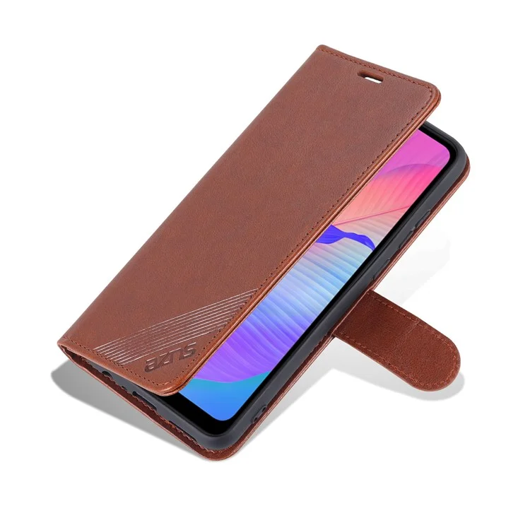 AZNS Textured PU Leather Wallet Case Inner TPU Magnetic Protective Flip Cover with Stand Function for Huawei Enjoy 20e - Brown