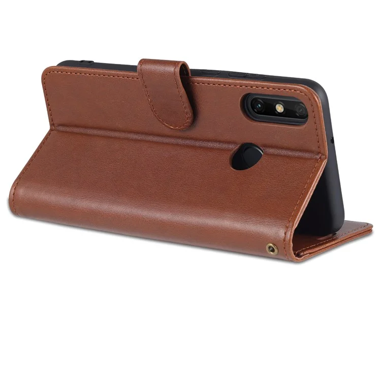 AZNS Textured PU Leather Wallet Case Inner TPU Magnetic Protective Flip Cover with Stand Function for Huawei Enjoy 20e - Brown