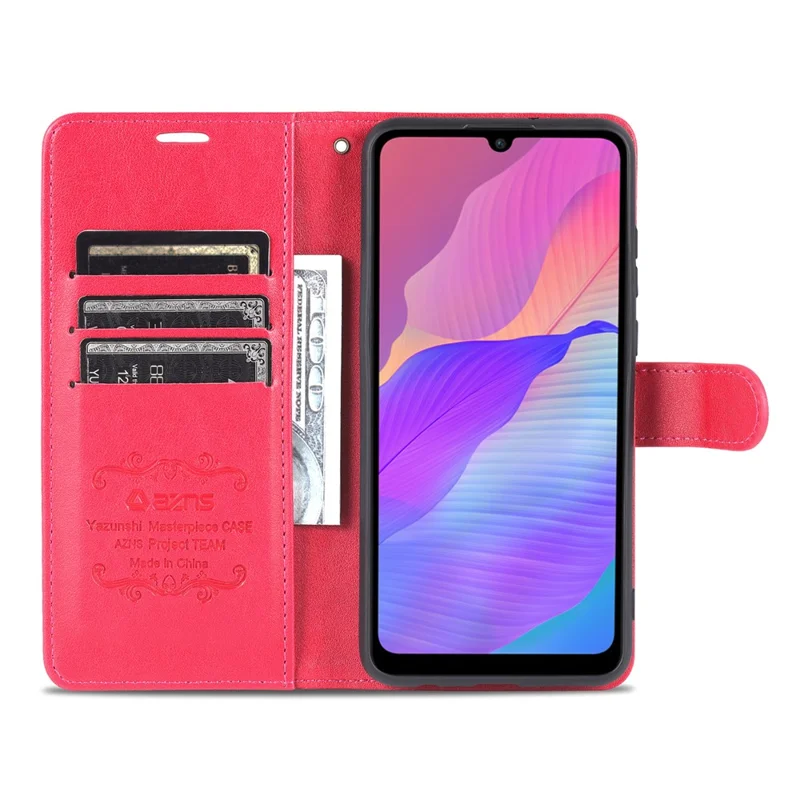 AZNS Teksturowana etui portfel z premium skórki PU z magnetyczną funkcją ochronną z podstawką, etui z wewnętrznej części TPU dla Huawei Enjoy 20e - Czerwony