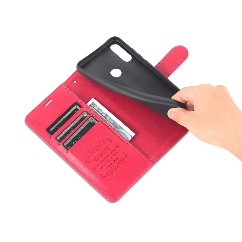 AZNS Teksturowana etui portfel z premium skórki PU z magnetyczną funkcją ochronną z podstawką, etui z wewnętrznej części TPU dla Huawei Enjoy 20e - Czerwony