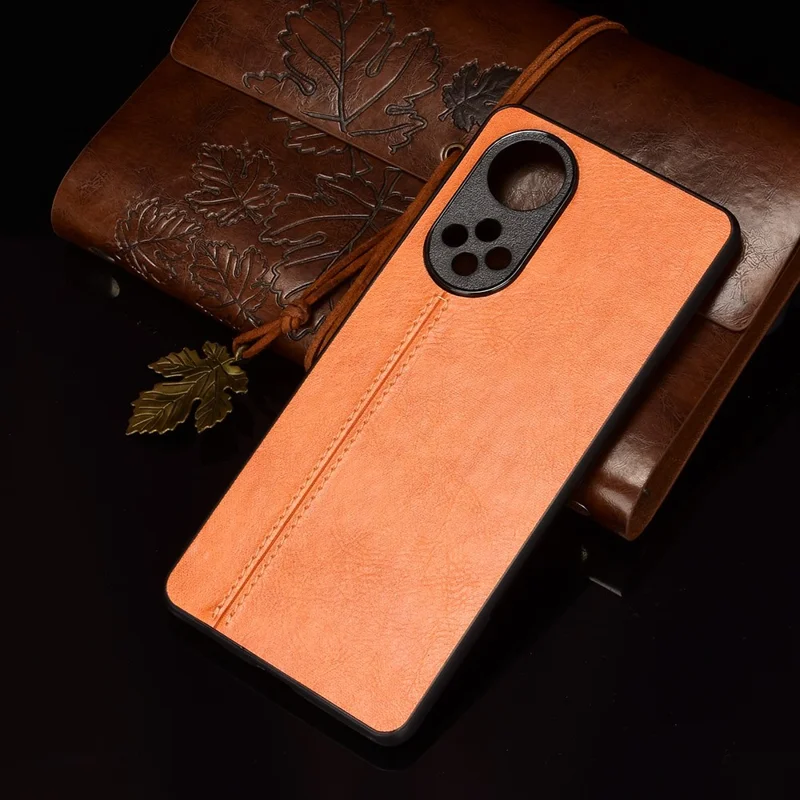 Stitching Line Lightweight Retro Textured PU Leather Coated PC + TPU Phone Cover Case for Honor 50 - Yellow