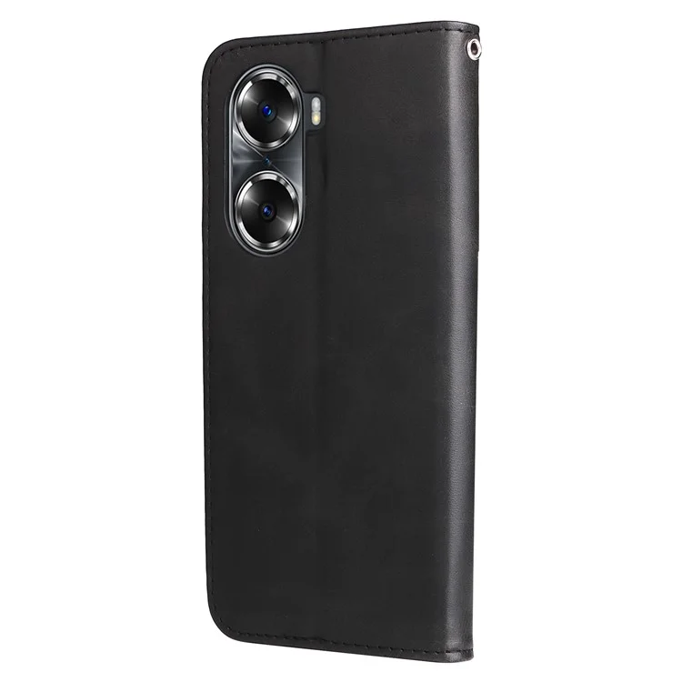 Drop Proof PU Leather Zippered Pocket Phone Case Coin Holder Wallet Stand Folding Case for Honor 60 - Black