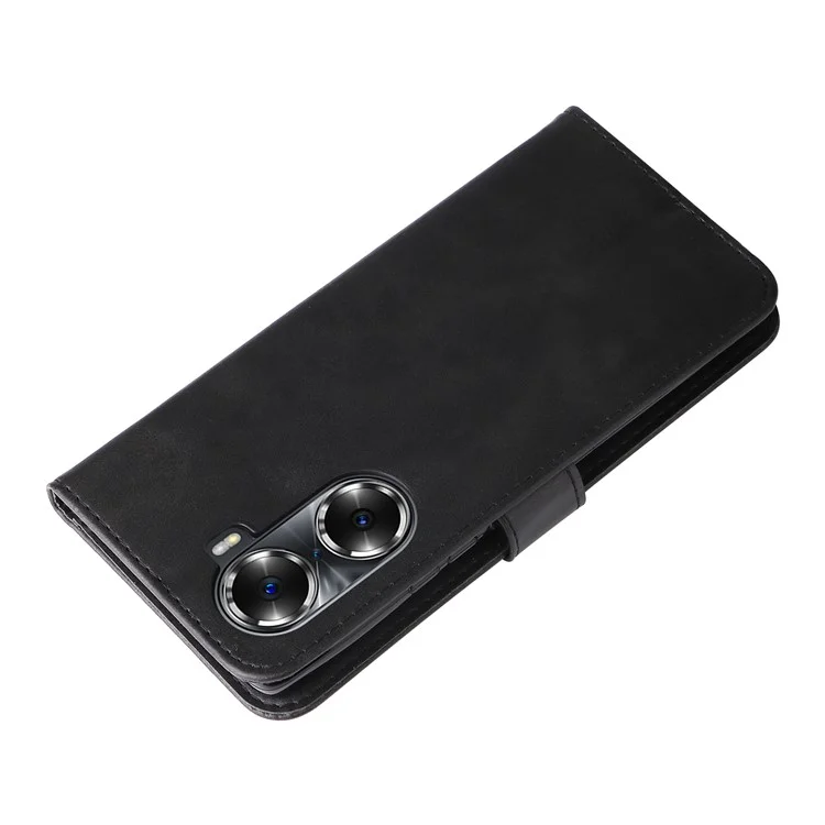 Drop Proof PU Leather Zippered Pocket Phone Case Coin Holder Wallet Stand Folding Case for Honor 60 - Black