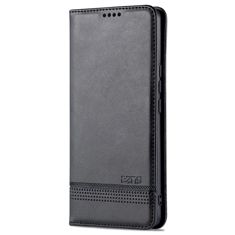 AZNS Fall Prevention PU Leather Wallet Flip Case Magnetic Absorption Folding Stand Protective Cover for Honor 60 - Black