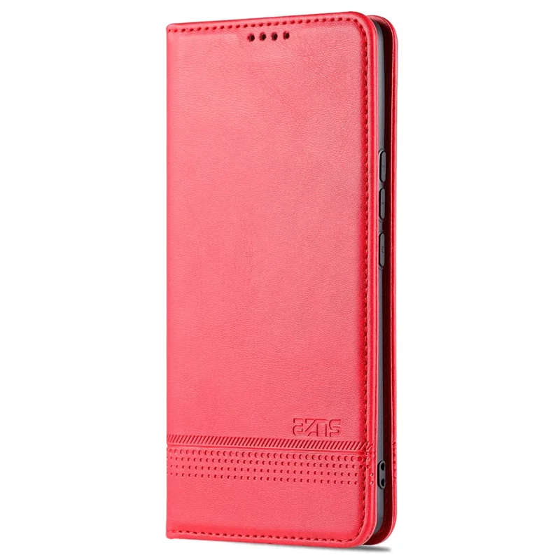 AZNS Fall Prevention PU Leather Wallet Flip Case Magnetic Absorption Folding Stand Protective Cover for Honor 60 - Red