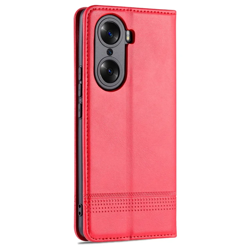 AZNS Fall Prevention PU Leather Wallet Flip Case Magnetic Absorption Folding Stand Protective Cover for Honor 60 - Red