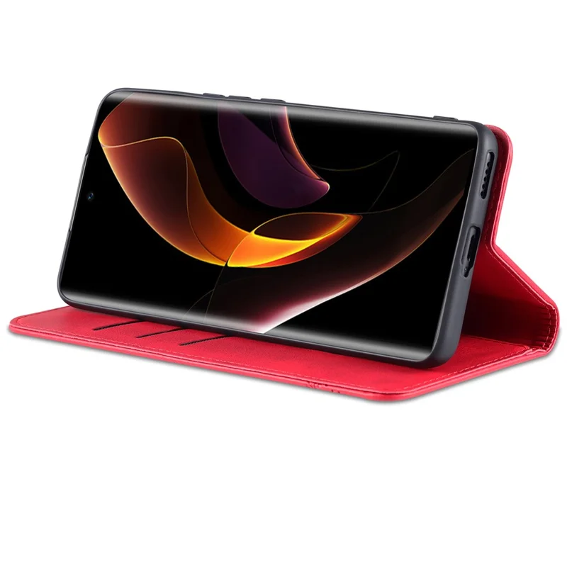 AZNS Fall Prevention PU Leather Wallet Flip Case Magnetic Absorption Folding Stand Protective Cover for Honor 60 - Red