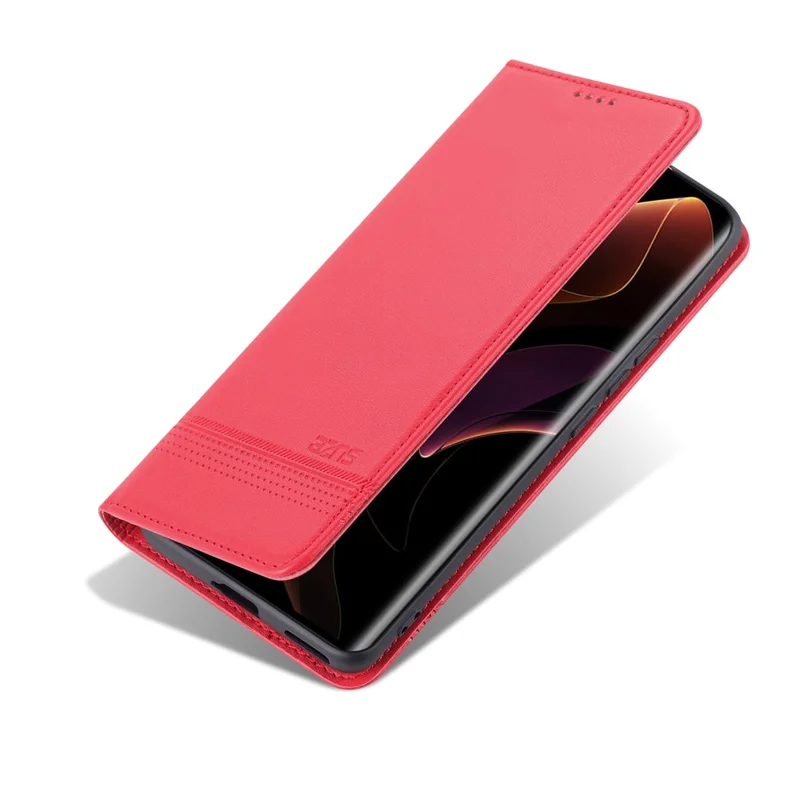 AZNS Fall Prevention PU Leather Wallet Flip Case Magnetic Absorption Folding Stand Protective Cover for Honor 60 - Red