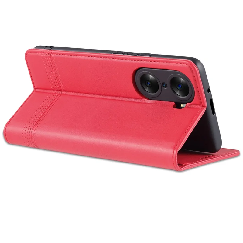 AZNS Fall Prevention PU Leather Wallet Flip Case Magnetic Absorption Folding Stand Protective Cover for Honor 60 - Red