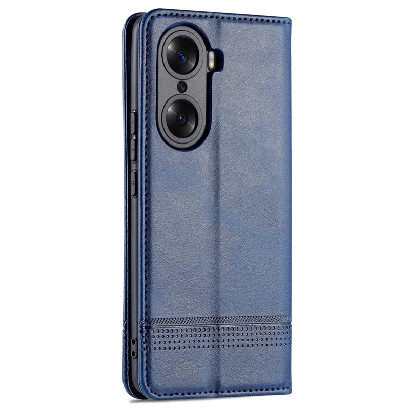 AZNS Fall Prevention PU Leather Wallet Flip Case Magnetic Absorption Folding Stand Protective Cover for Honor 60 - Blue