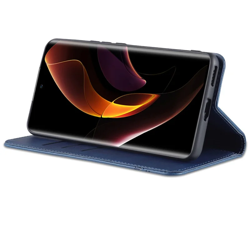 AZNS Fall Prevention PU Leather Wallet Flip Case Magnetic Absorption Folding Stand Protective Cover for Honor 60 - Blue