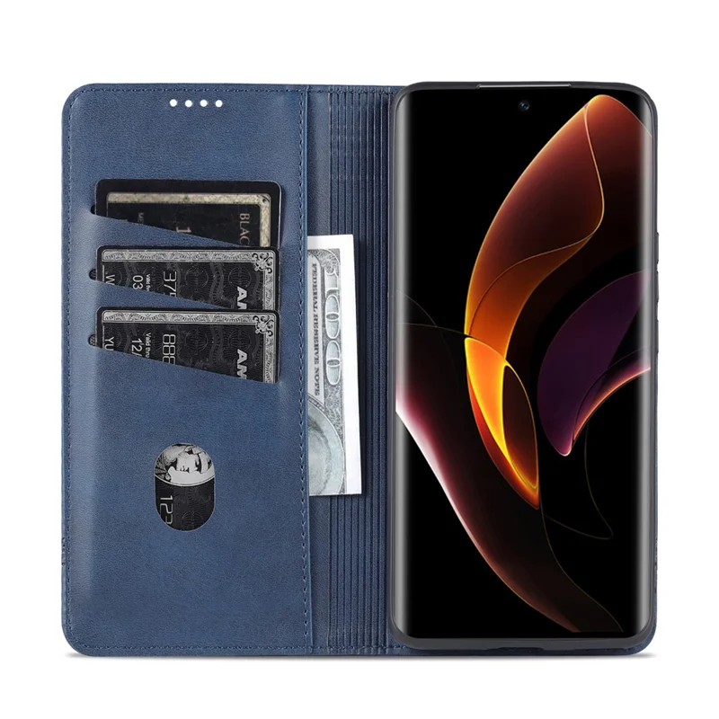AZNS Fall Prevention PU Leather Wallet Flip Case Magnetic Absorption Folding Stand Protective Cover for Honor 60 - Blue