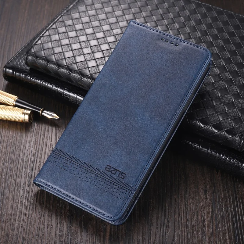 AZNS Fall Prevention PU Leather Wallet Flip Case Magnetic Absorption Folding Stand Protective Cover for Honor 60 - Blue
