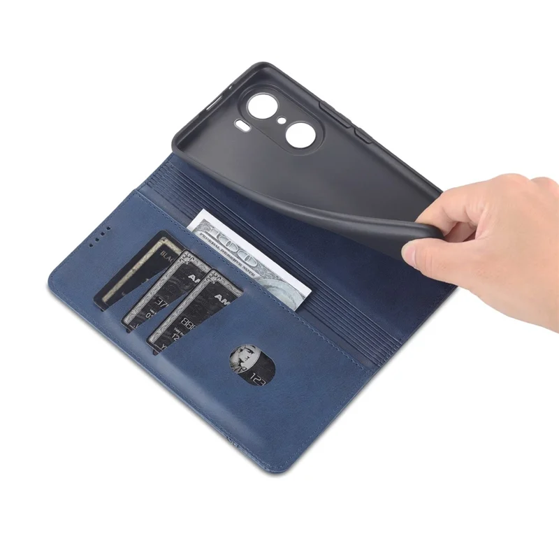 AZNS Fall Prevention PU Leather Wallet Flip Case Magnetic Absorption Folding Stand Protective Cover for Honor 60 - Blue