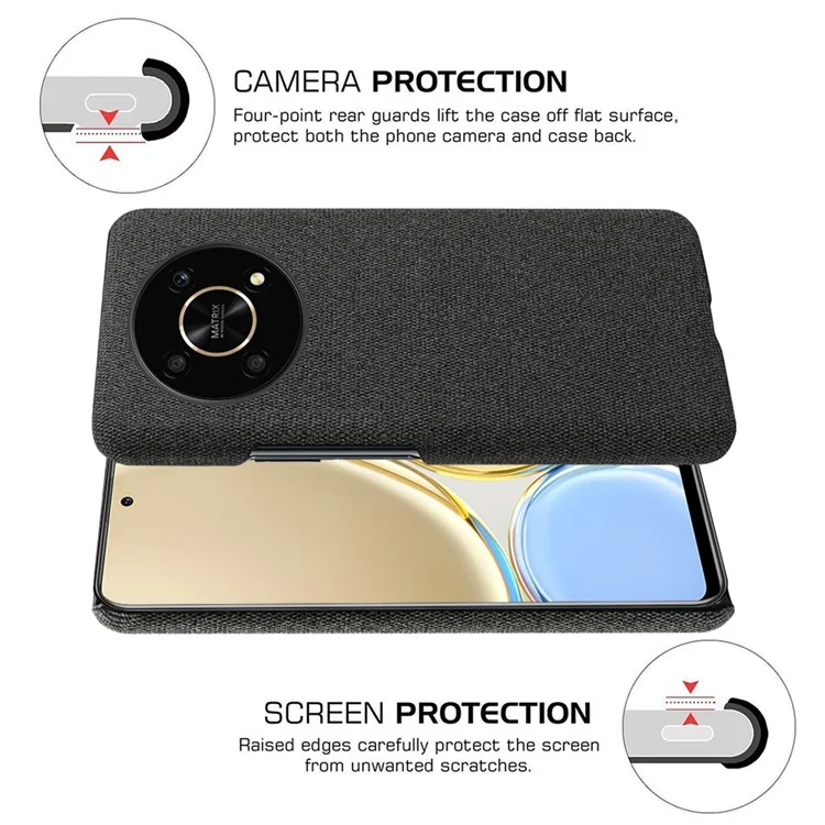 Per Honor X30/X9 5G/Magic 4 Lite 5G Copertura Colore Solido in Tessuto Rivestito Custodia Telefonica Copertura Parziale Custodia Protettiva in PC Rigido - Nero