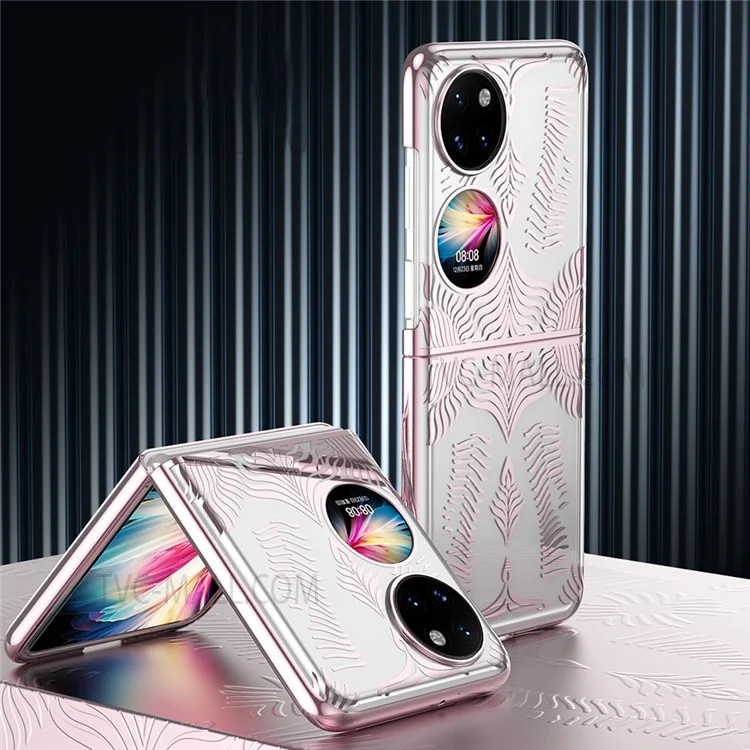 Pour Huawei P50 Pocket / Pocket S Conception de cadre ailé électroplaqué Boîtier de téléphone dur et bien protégé - Or rose