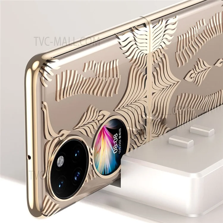 Pour Huawei P50 Pocket / Pocket S Conception de cadre ailé électroplaqué Boîtier de téléphone dur et bien protégé - Or rose