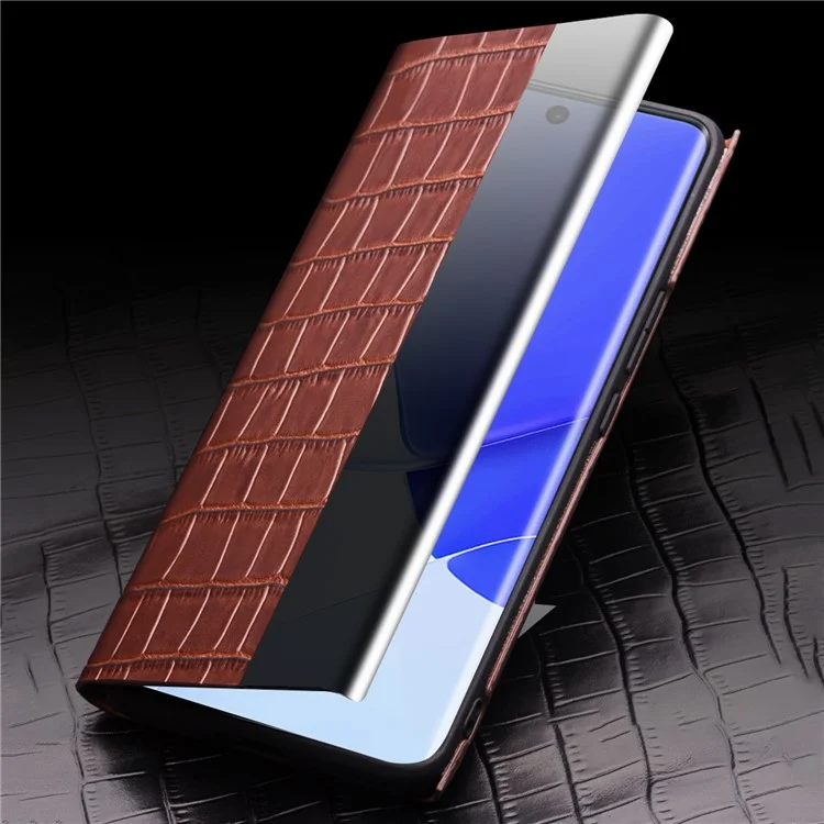 Qialino Pour Honor 50 Pro / Huawei Nova 9 Pro Crocodile Texture Téléphone Courette Supérieure Courette en Cuir Cowhide Avec Fenêtre de Vue - Brun