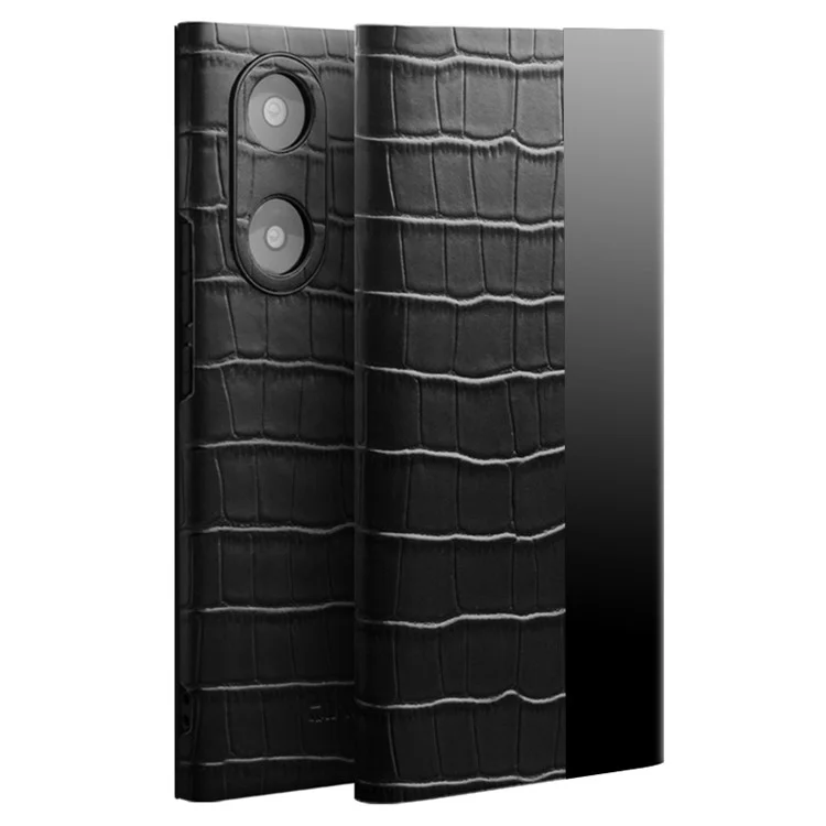 Qialino For Honor 50 Pro/Huawei Nova 9 Pro Caixa de Textura de Crocodilo Pro Capa de Couro de Chapeiro Com Campa de Coveiro Com Janela Vista - Preto