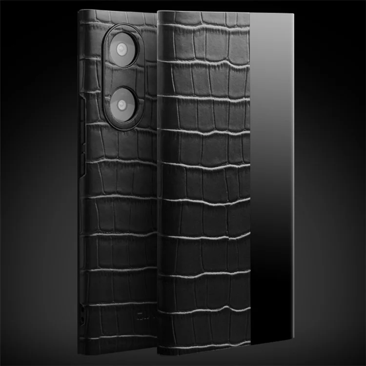 Qialino For Honor 50 Pro/Huawei Nova 9 Pro Caixa de Textura de Crocodilo Pro Capa de Couro de Chapeiro Com Campa de Coveiro Com Janela Vista - Preto