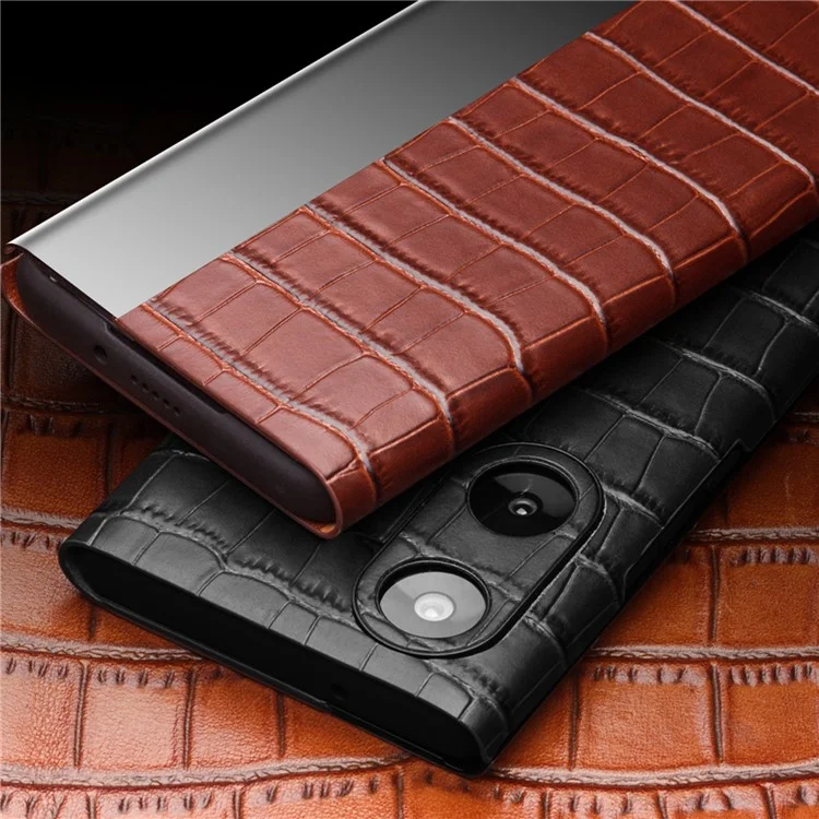 Case de Téléphone en Cuir en Cuir de la Couche Supérieure Qialino Pour L'honneur 50 / Huawei Nova 9, Crocodile Texture View Fensider Window Protective - Brun