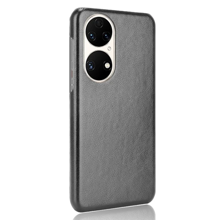 For Huawei P50 Pro Litchi Texture Scratch-resistant PU Leather Coated Phone Cover Hard PC Back Case - Black