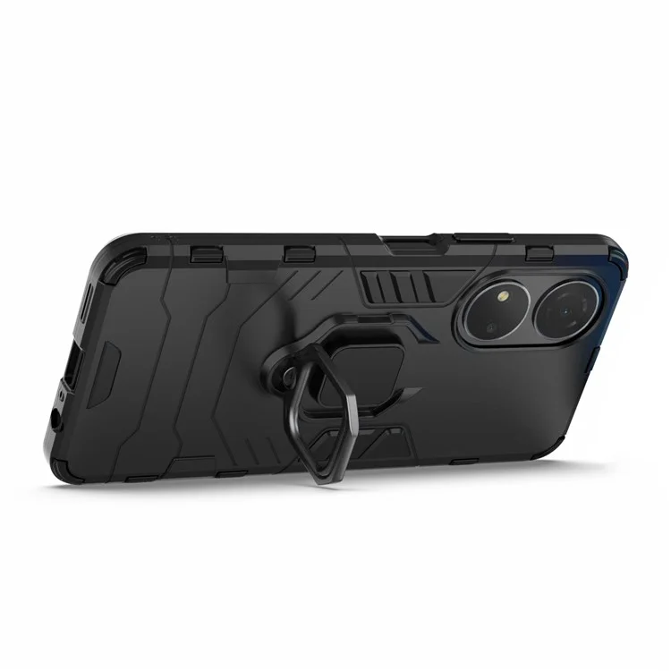 Honor Play 30 Plus 5G / X7 4G Ring Kickstand Hartplastik + Weich TPU stoßfeste Handyhülle - Schwarz