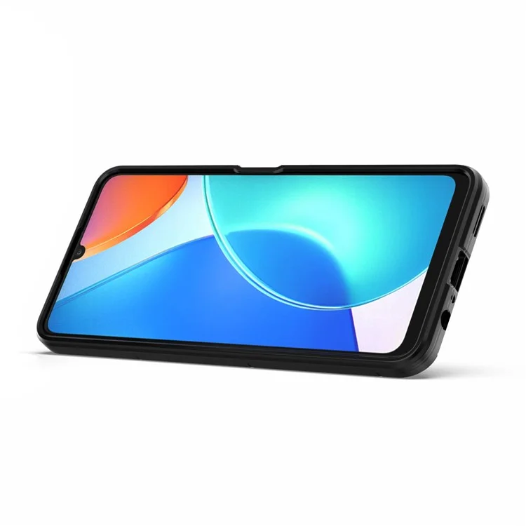 Honor Play 30 Plus 5G / X7 4G Ring Kickstand Hartplastik + Weich TPU stoßfeste Handyhülle - Schwarz