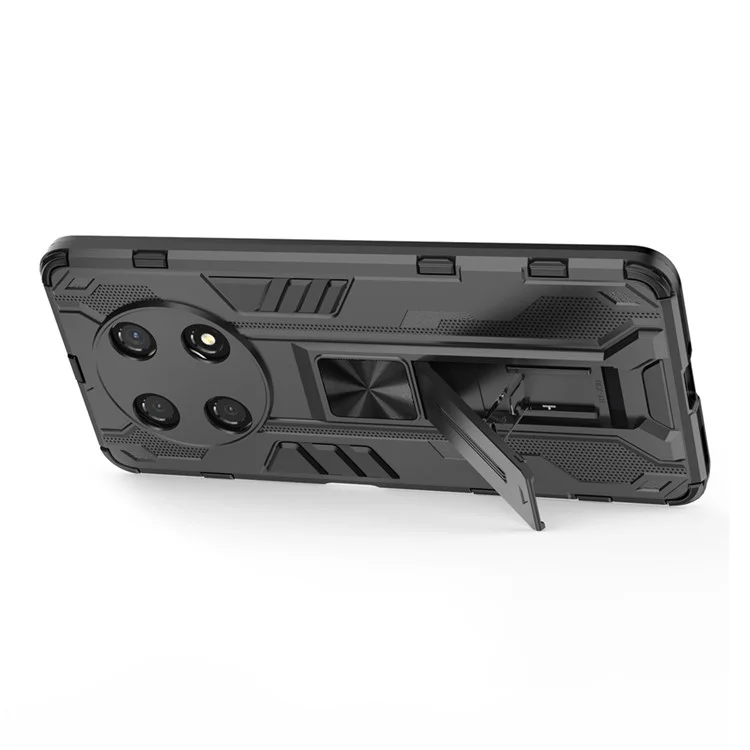 Para Honor X30 / X9 5G / Magic 4 Lite 5G Capa de Telefone Celular à Prova de Choque Macia de TPU Duro de PC com Suporte - Preta
