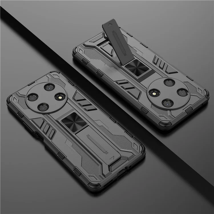 Para Honor X30 / X9 5G / Magic 4 Lite 5G Capa de Telefone Celular à Prova de Choque Macia de TPU Duro de PC com Suporte - Preta