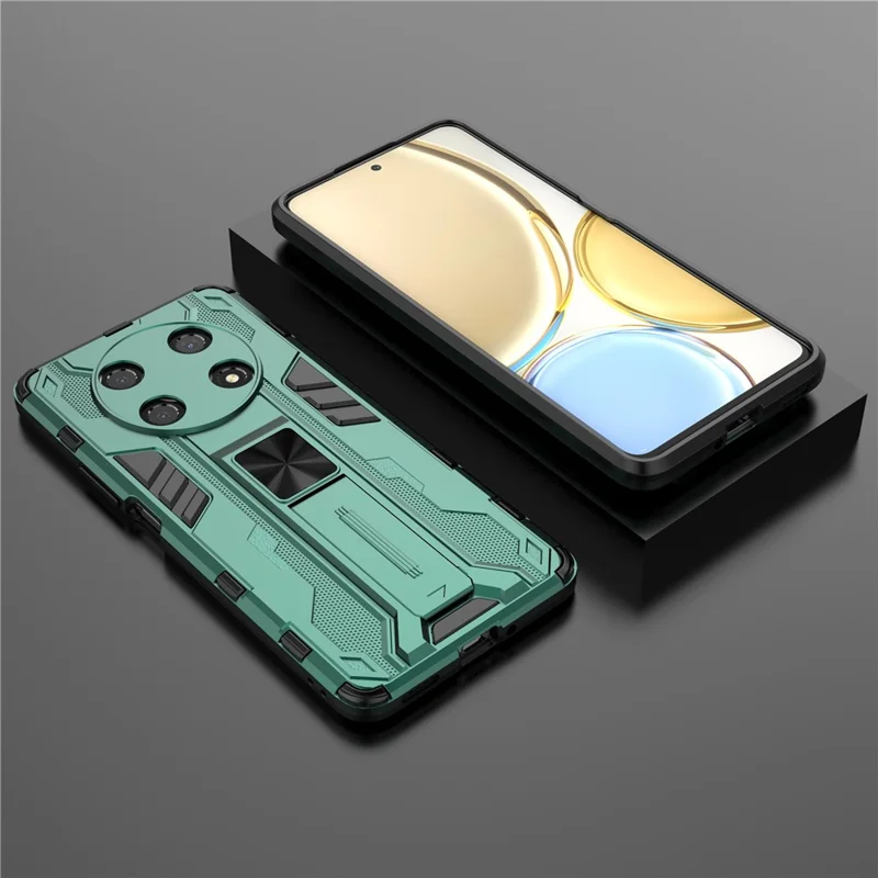For Honor X30 / X9 5G / Magic 4 Lite 5G Stødfast Blød TPU Hård PC Mobiltelefonbeskytning med Standfod - Grøn
