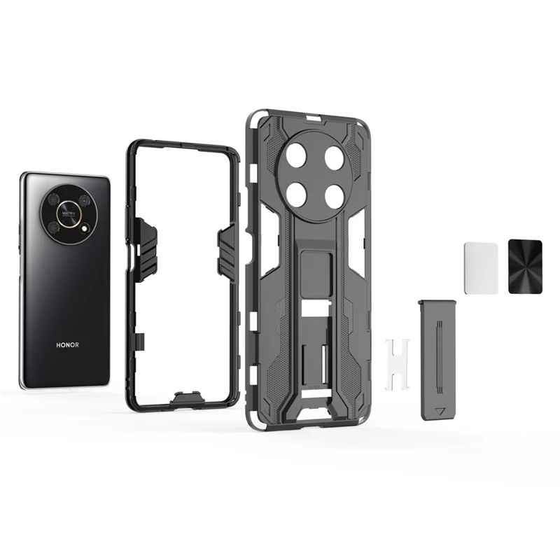 For Honor X30 / X9 5G / Magic 4 Lite 5G Stødfast Blød TPU Hård PC Mobiltelefonbeskytning med Standfod - Grøn