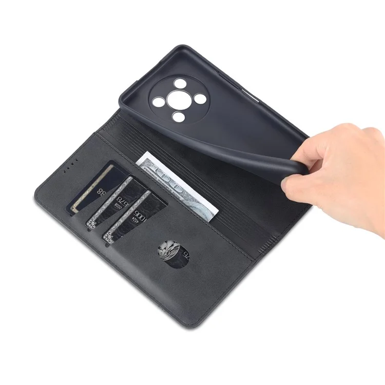 Azns For Honor X30 / X9 5G / Magic 4 Lite 5G Magnetico Auto-assorbito Auto-testure PU Wallet Portafoglio Copertina di Telefono Protettivo Telefono di Protezione - Nero