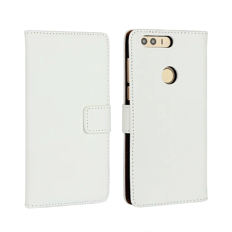 Genuine Split Leather Wallet Stand Cover for Huawei Honor 8 - White