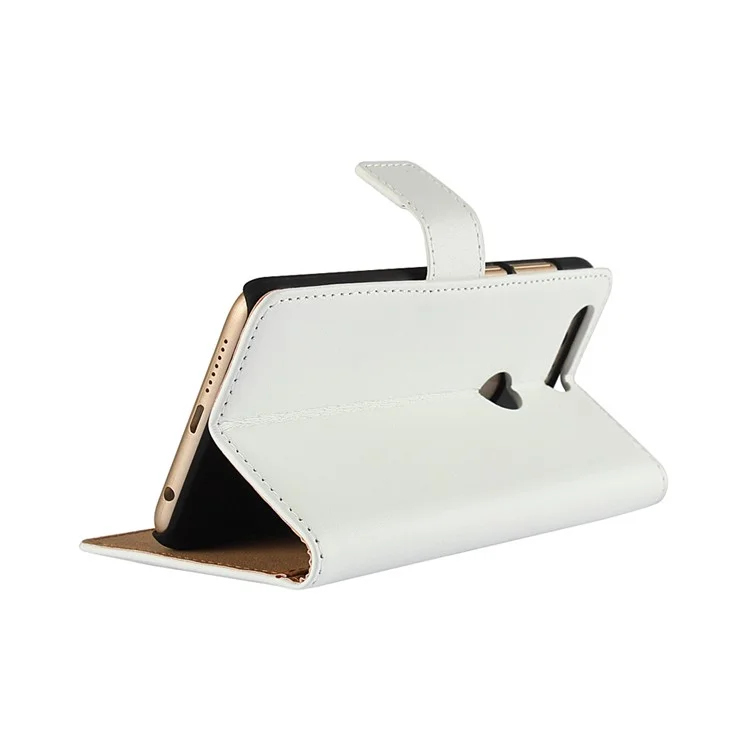 Genuine Split Leather Wallet Stand Cover for Huawei Honor 8 - White