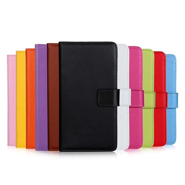 Genuine Split Leather Wallet Stand Cover for Huawei Honor 8 - White