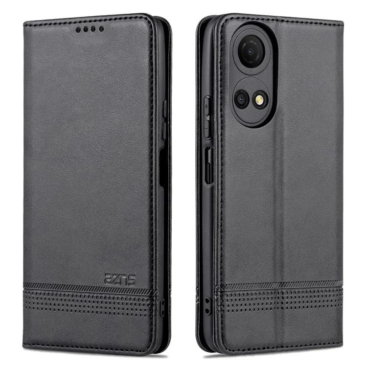 Azns For Honor Play 30 Plus Teleftured Leather Telefono Copertina di Assorbimento Automatico Magnetico Con Supporto Per il Portafoglio - Nero