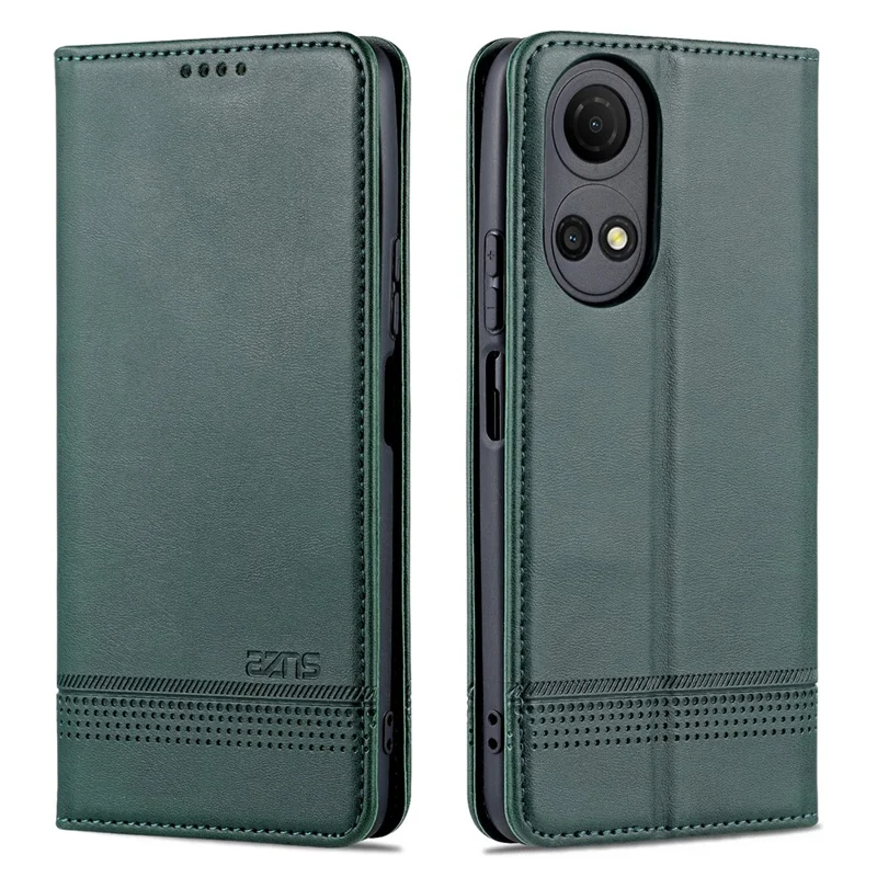 AZNS For Honor Play 30 Plus Textured Leather Phone Case Magnetic Auto-absorbed Cover with Wallet Stand - Green