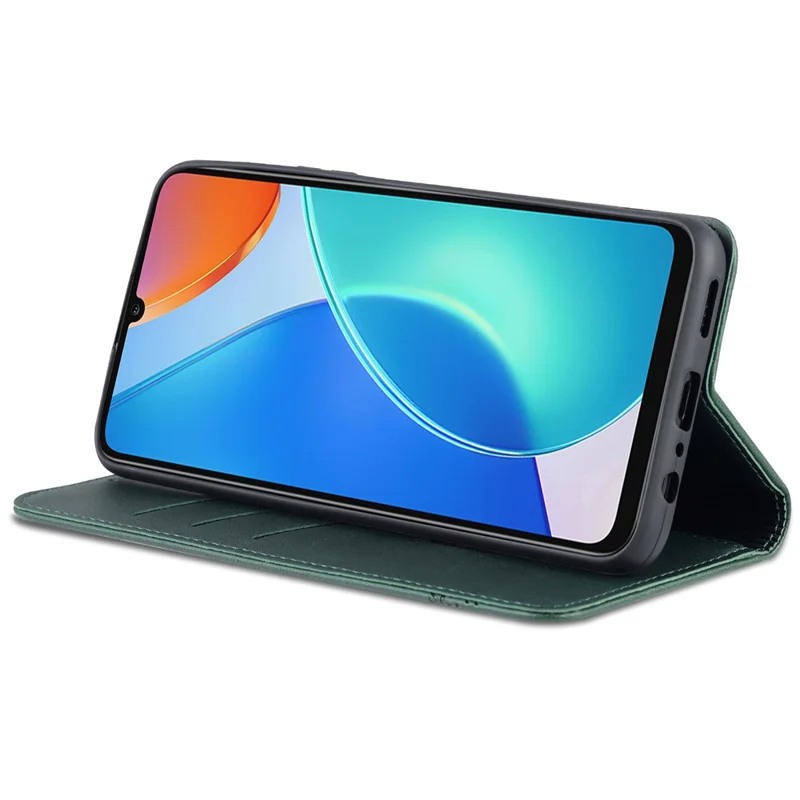 AZNS For Honor Play 30 Plus Textured Leather Phone Case Magnetic Auto-absorbed Cover with Wallet Stand - Green