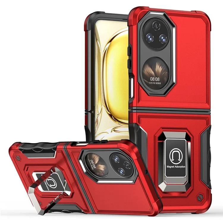 Per Huawei P50 Pocket Hard PC + Cover Ibrido Tpu Soft Tpu Anello Anti-scratch) Custodia Telefonica - Rosso